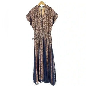 Vintage 30s A Norman Original navy lace evening illusion dress